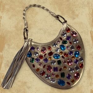 Nordstrom Heart Purse Wristlet Shoulderbag Genuine Leather Gem Stones